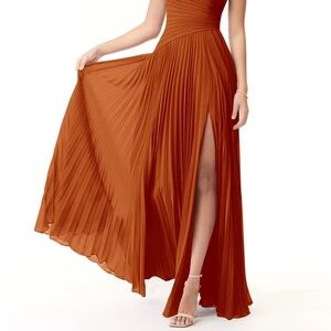 Azazie Vini Paprika Bridesmaid A-Line V-Neck Pleated Chiffon Dress